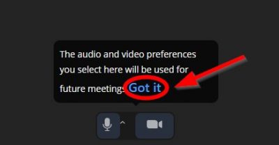 Okno potrditev mikrofona in kamere ZOOM