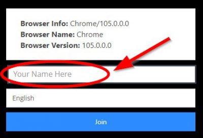 Okno za vpis imena ZOOM